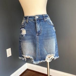 Distressed denim skirt